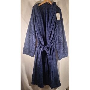 Ross Michaels Mens Luxury Plush Robe Big Tall Navy Blue Hooded Tie Belt